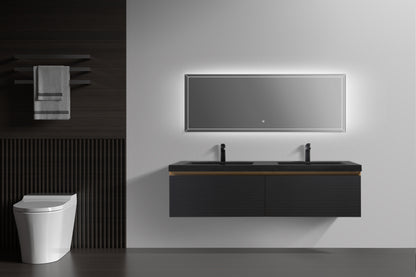 WOODBRIDGE | Wall-Mounted Floating Bathroom Vanity | Multi-Layer Engineered Wood | Black Sintered Stone Top
