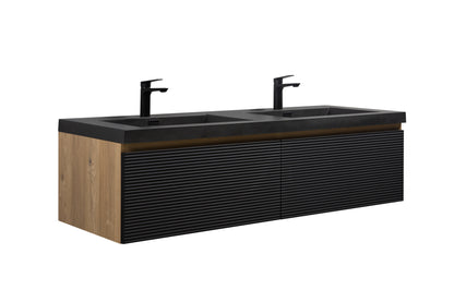 WOODBRIDGE | Wall-Mounted Floating Bathroom Vanity | Multi-Layer Engineered Wood | Black Sintered Stone Top