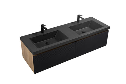 WOODBRIDGE | Wall-Mounted Floating Bathroom Vanity | Multi-Layer Engineered Wood | Black Sintered Stone Top