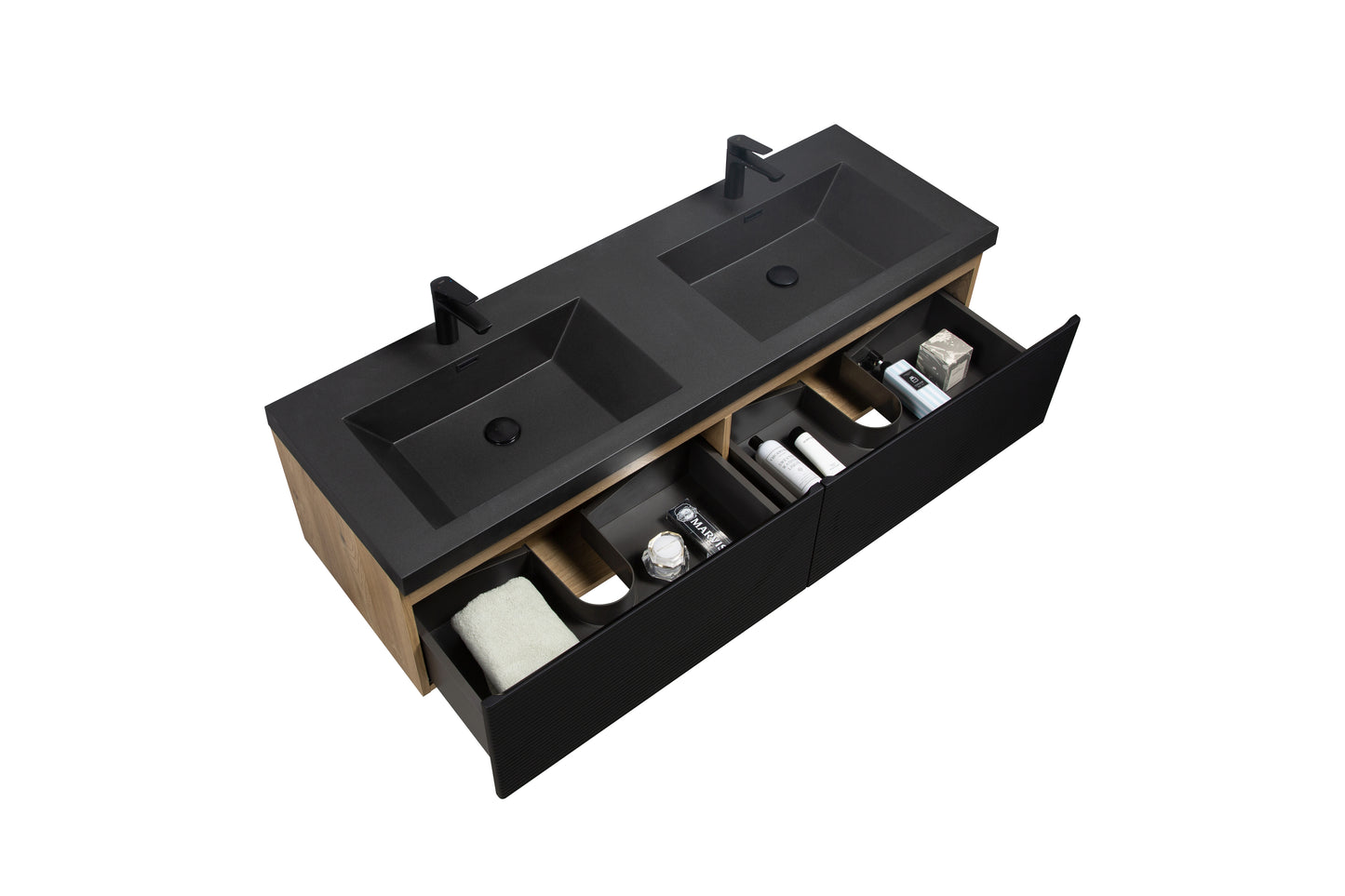 WOODBRIDGE | Wall-Mounted Floating Bathroom Vanity | Multi-Layer Engineered Wood | Black Sintered Stone Top