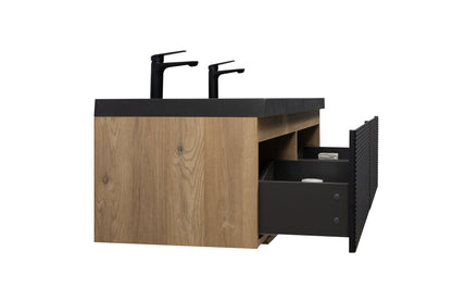 WOODBRIDGE | Wall-Mounted Floating Bathroom Vanity | Multi-Layer Engineered Wood | Black Sintered Stone Top