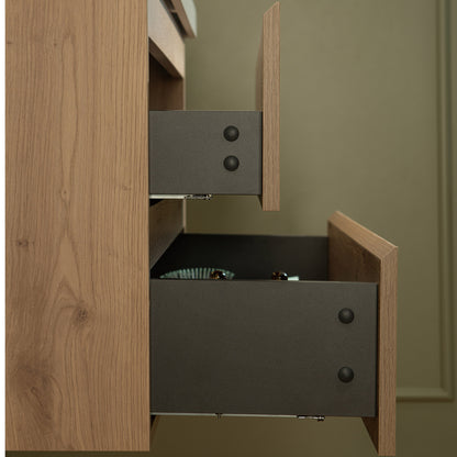 WOODBRIDGE | Wall-Mounted Floating Bathroom Vanity with | Glossy White Resin Top & Natural Oak Cabinet