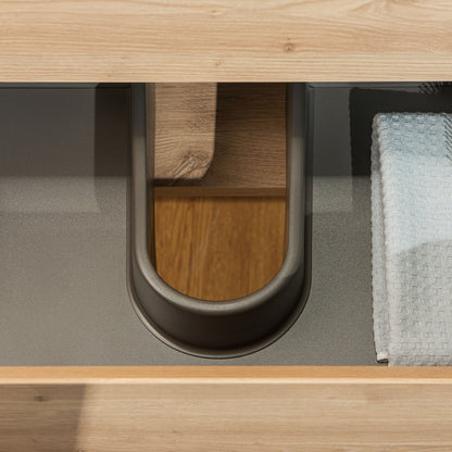 WOODBRIDGE | Wall-Mounted Floating Bathroom Vanity with | Glossy White Resin Top & Natural Oak Cabinet
