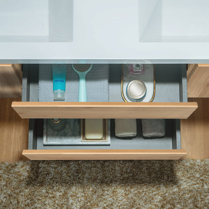 WOODBRIDGE | Wall-Mounted Floating Bathroom Vanity with | Glossy White Resin Top & Natural Oak Cabinet