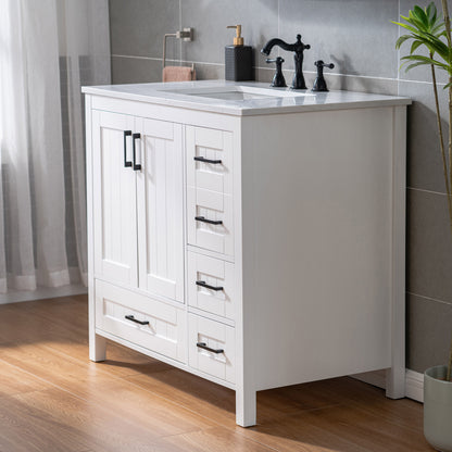 WOODBRIDGE | Freestanding Bathroom Vanity | with Stone Top, Undermount Rectangle Sink, Rubberwood Cabinet & White Finish
