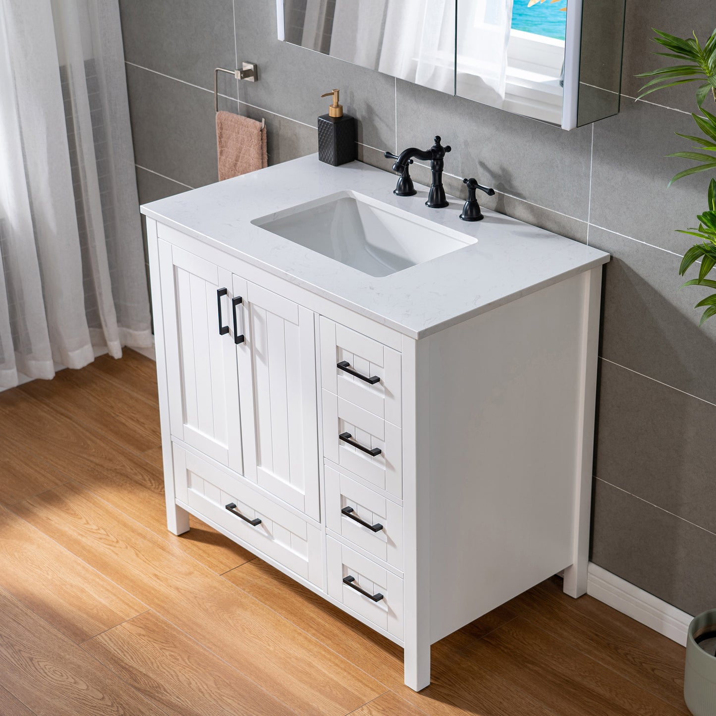 WOODBRIDGE | Freestanding Bathroom Vanity | with Stone Top, Undermount Rectangle Sink, Rubberwood Cabinet & White Finish