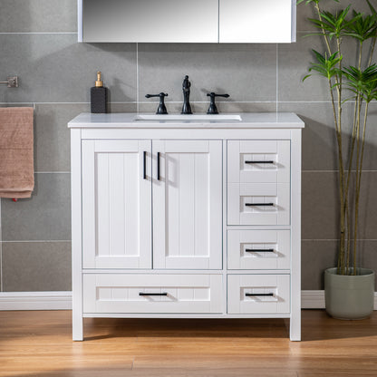 WOODBRIDGE | Freestanding Bathroom Vanity | with Stone Top, Undermount Rectangle Sink, Rubberwood Cabinet & White Finish