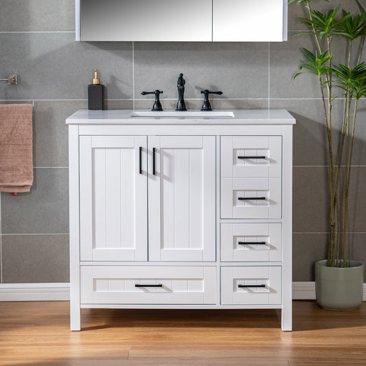 WOODBRIDGE | Freestanding Bathroom Vanity | with Stone Top, Undermount Rectangle Sink, Rubberwood Cabinet & White Finish