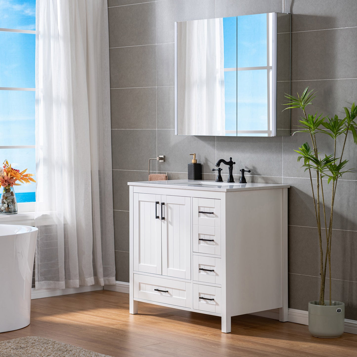 WOODBRIDGE | Freestanding Bathroom Vanity | with Stone Top, Undermount Rectangle Sink, Rubberwood Cabinet & White Finish