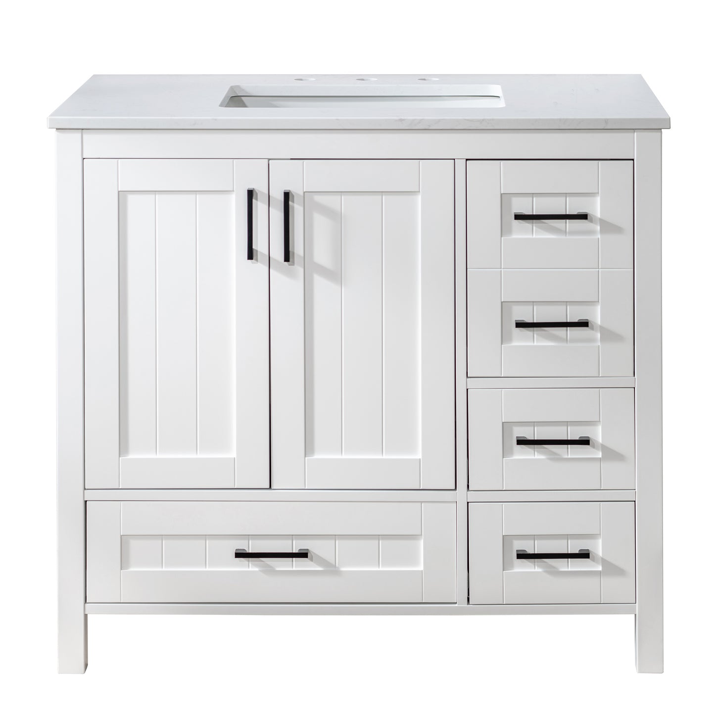WOODBRIDGE | Freestanding Bathroom Vanity | with Stone Top, Undermount Rectangle Sink, Rubberwood Cabinet & White Finish
