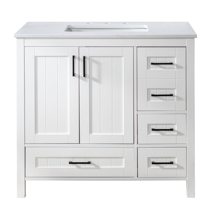 WOODBRIDGE | Freestanding Bathroom Vanity | with Stone Top, Undermount Rectangle Sink, Rubberwood Cabinet & White Finish