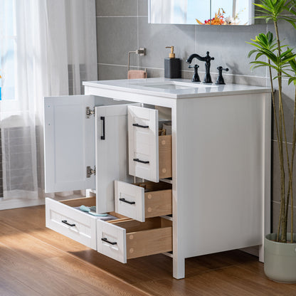WOODBRIDGE | Freestanding Bathroom Vanity | with Stone Top, Undermount Rectangle Sink, Rubberwood Cabinet & White Finish