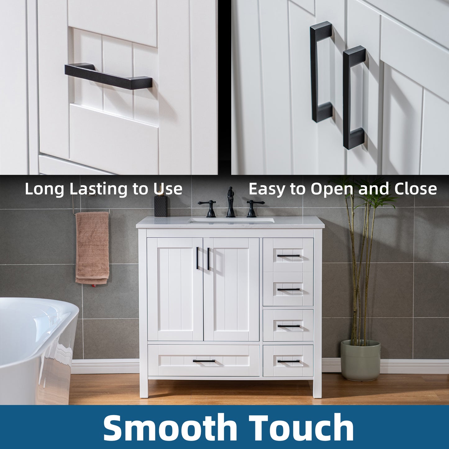 WOODBRIDGE | Freestanding Bathroom Vanity | with Stone Top, Undermount Rectangle Sink, Rubberwood Cabinet & White Finish