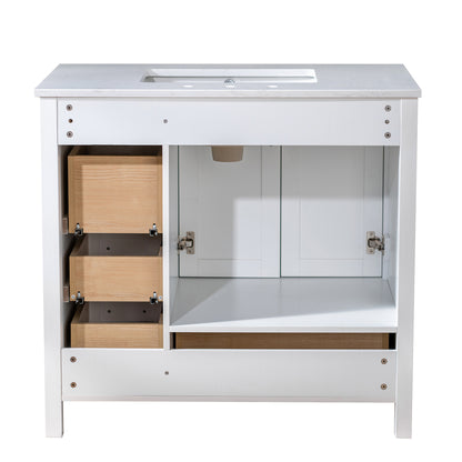 WOODBRIDGE | Freestanding Bathroom Vanity | with Stone Top, Undermount Rectangle Sink, Rubberwood Cabinet & White Finish