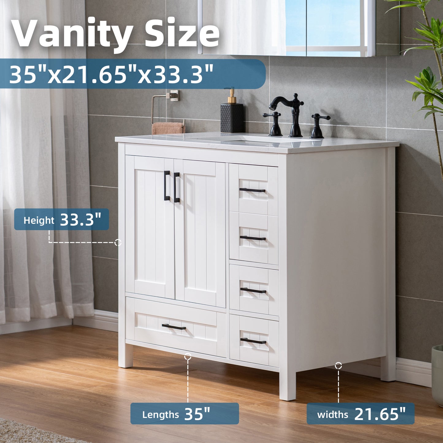 WOODBRIDGE | Freestanding Bathroom Vanity | with Stone Top, Undermount Rectangle Sink, Rubberwood Cabinet & White Finish