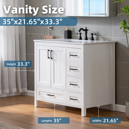 WOODBRIDGE | Freestanding Bathroom Vanity | with Stone Top, Undermount Rectangle Sink, Rubberwood Cabinet & White Finish