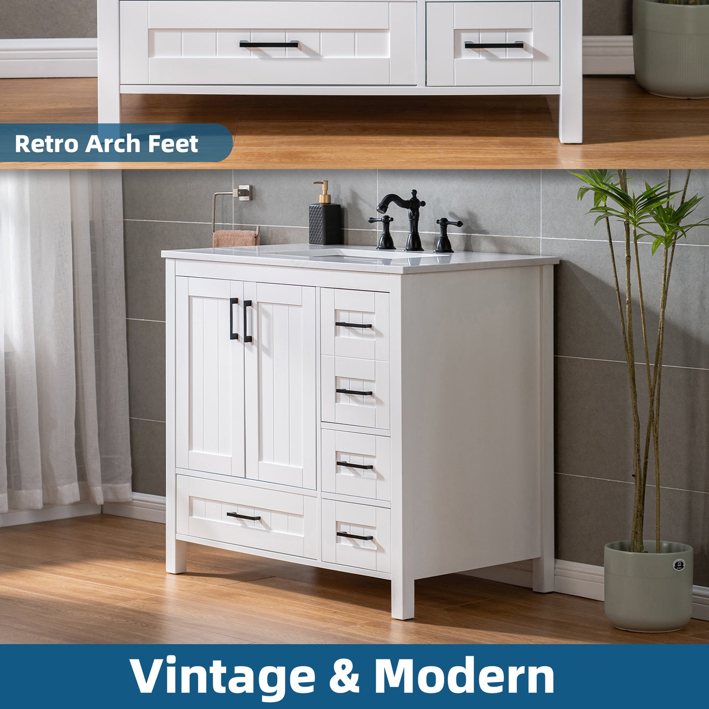 WOODBRIDGE | Freestanding Bathroom Vanity | with Stone Top, Undermount Rectangle Sink, Rubberwood Cabinet & White Finish