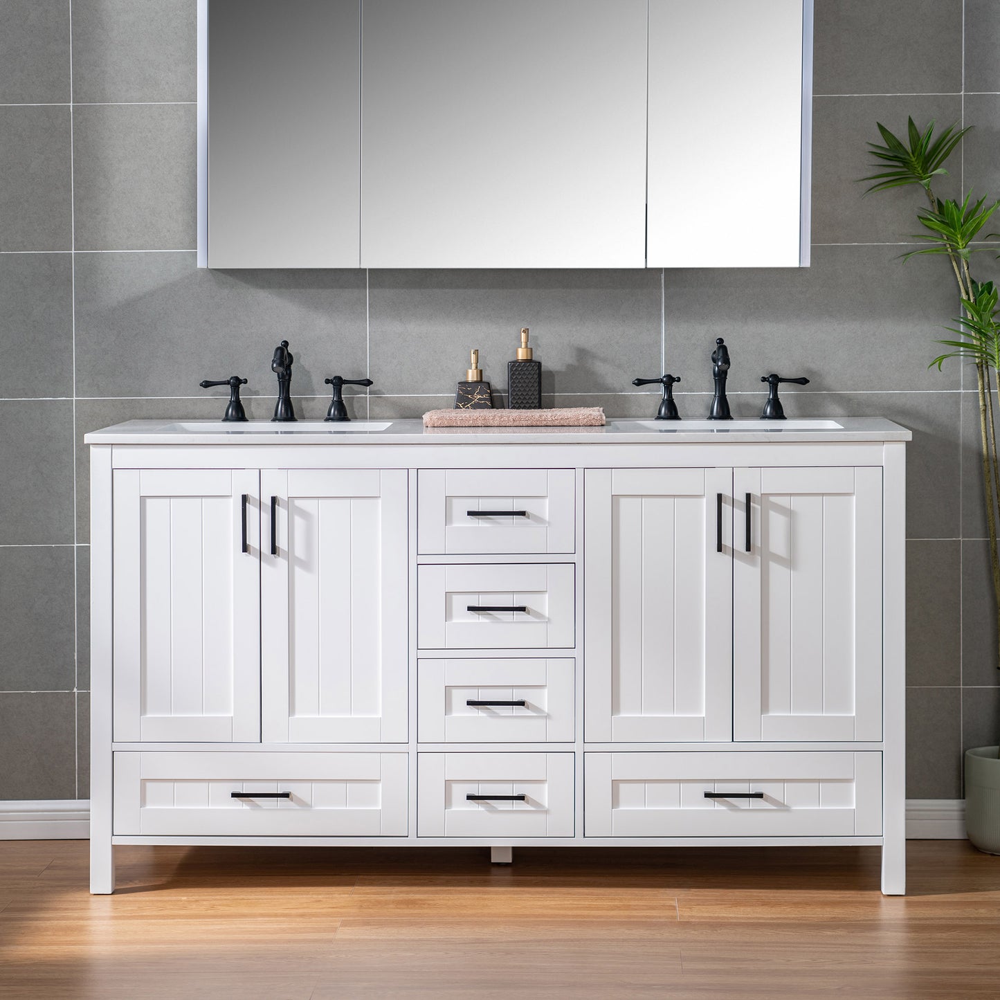 WOODBRIDGE | Freestanding Bathroom Vanity | with Stone Top, Undermount Rectangle Sink, Rubberwood Cabinet & White Finish