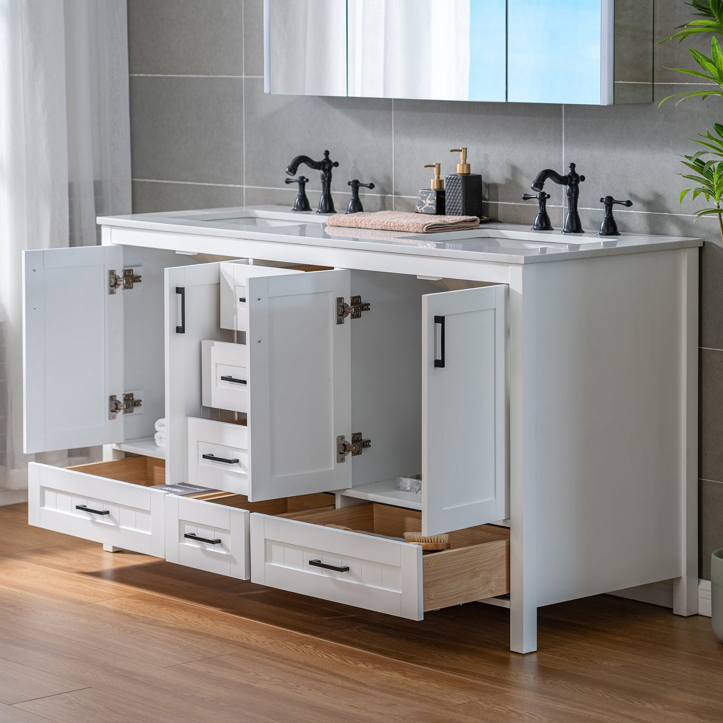 WOODBRIDGE | Freestanding Bathroom Vanity | with Stone Top, Undermount Rectangle Sink, Rubberwood Cabinet & White Finish