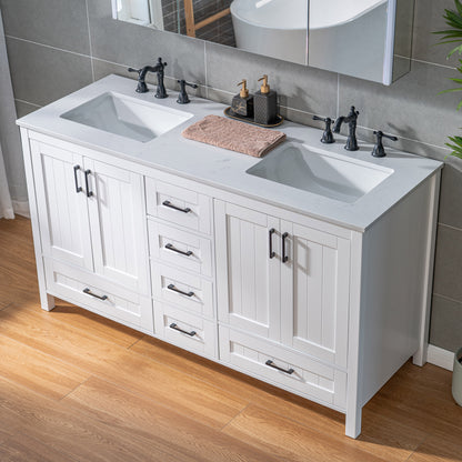 WOODBRIDGE | Freestanding Bathroom Vanity | with Stone Top, Undermount Rectangle Sink, Rubberwood Cabinet & White Finish