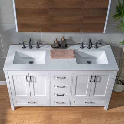 WOODBRIDGE | Freestanding Bathroom Vanity | with Stone Top, Undermount Rectangle Sink, Rubberwood Cabinet & White Finish