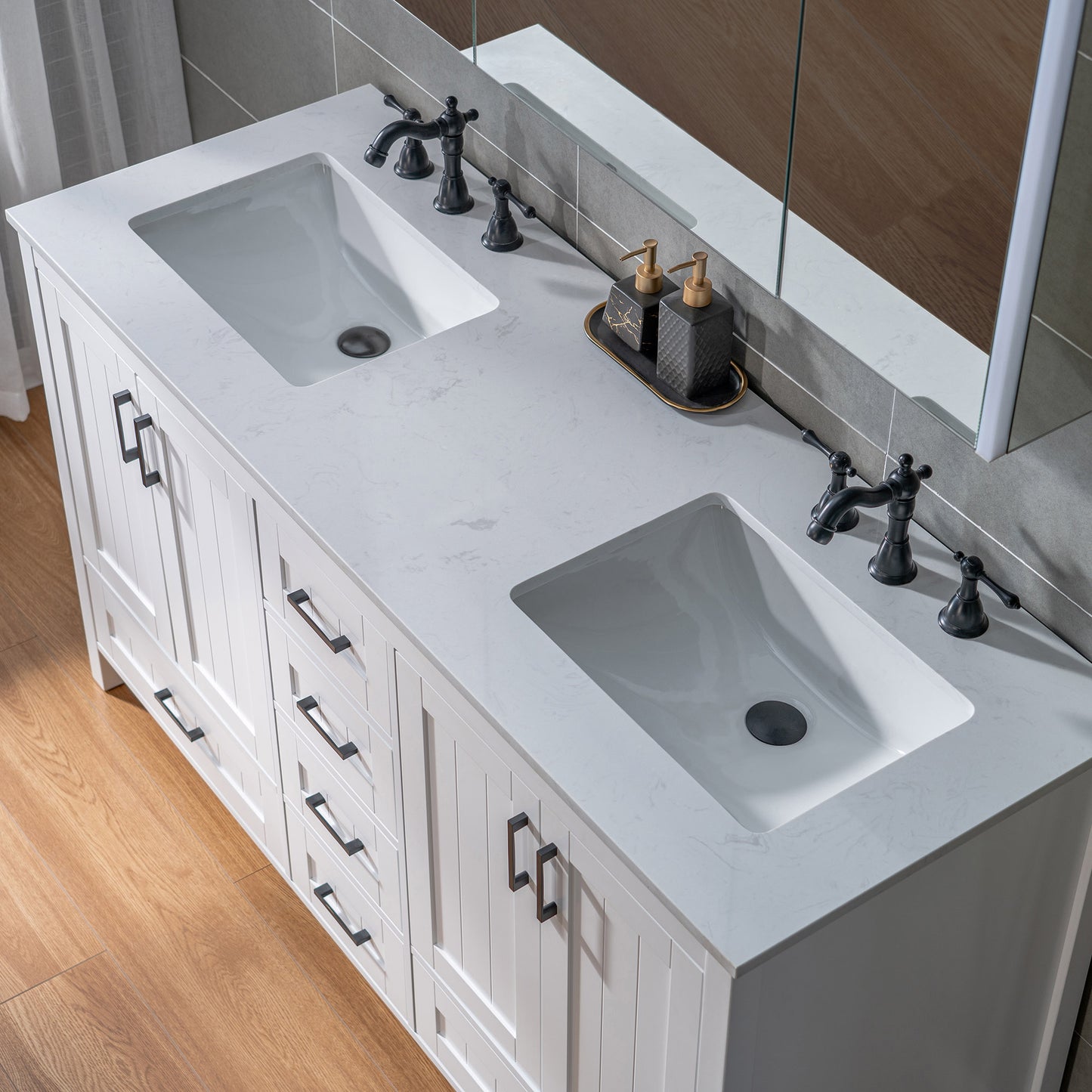 WOODBRIDGE | Freestanding Bathroom Vanity | with Stone Top, Undermount Rectangle Sink, Rubberwood Cabinet & White Finish