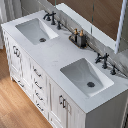 WOODBRIDGE | Freestanding Bathroom Vanity | with Stone Top, Undermount Rectangle Sink, Rubberwood Cabinet & White Finish