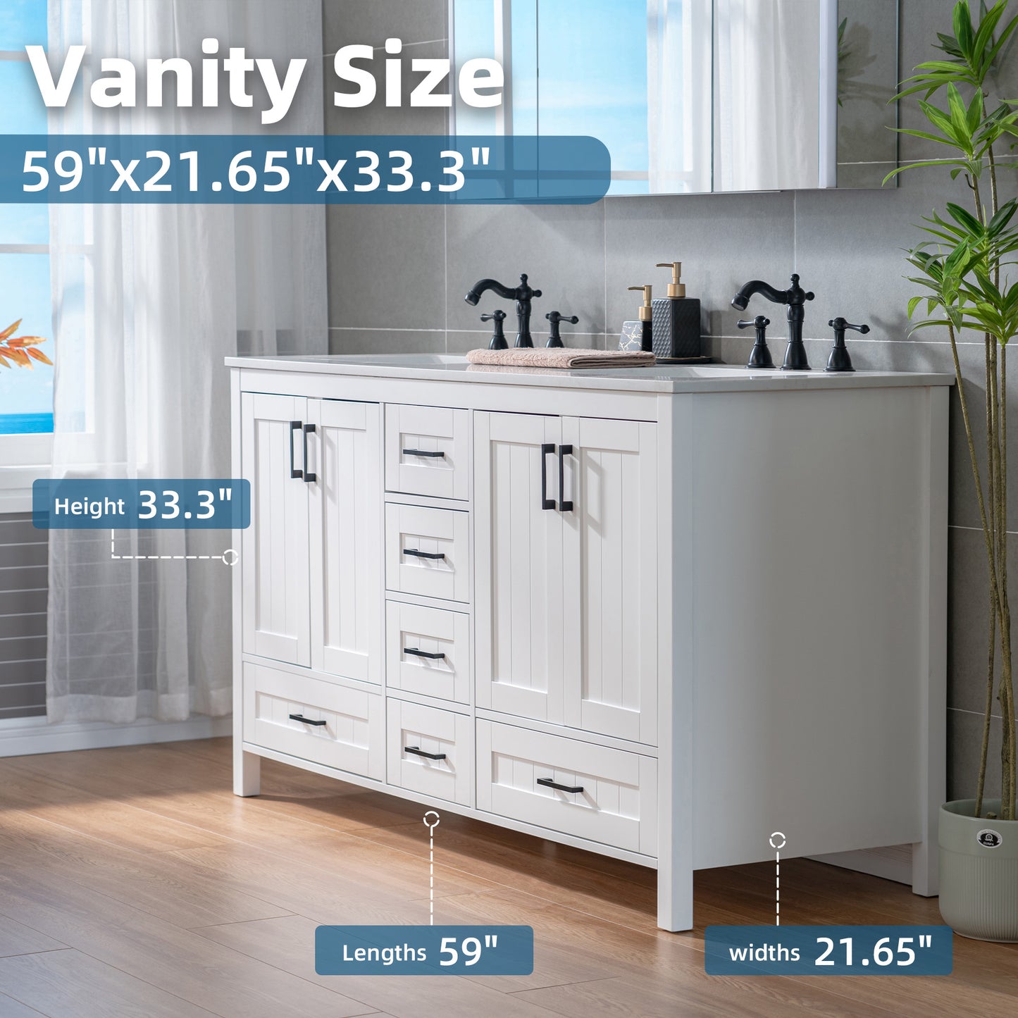WOODBRIDGE | Freestanding Bathroom Vanity | with Stone Top, Undermount Rectangle Sink, Rubberwood Cabinet & White Finish