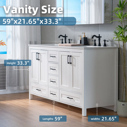 WOODBRIDGE | Freestanding Bathroom Vanity | with Stone Top, Undermount Rectangle Sink, Rubberwood Cabinet & White Finish
