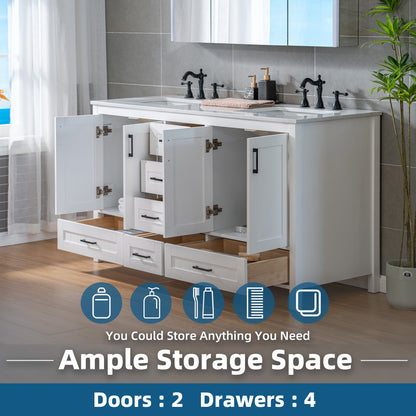 WOODBRIDGE | Freestanding Bathroom Vanity | with Stone Top, Undermount Rectangle Sink, Rubberwood Cabinet & White Finish