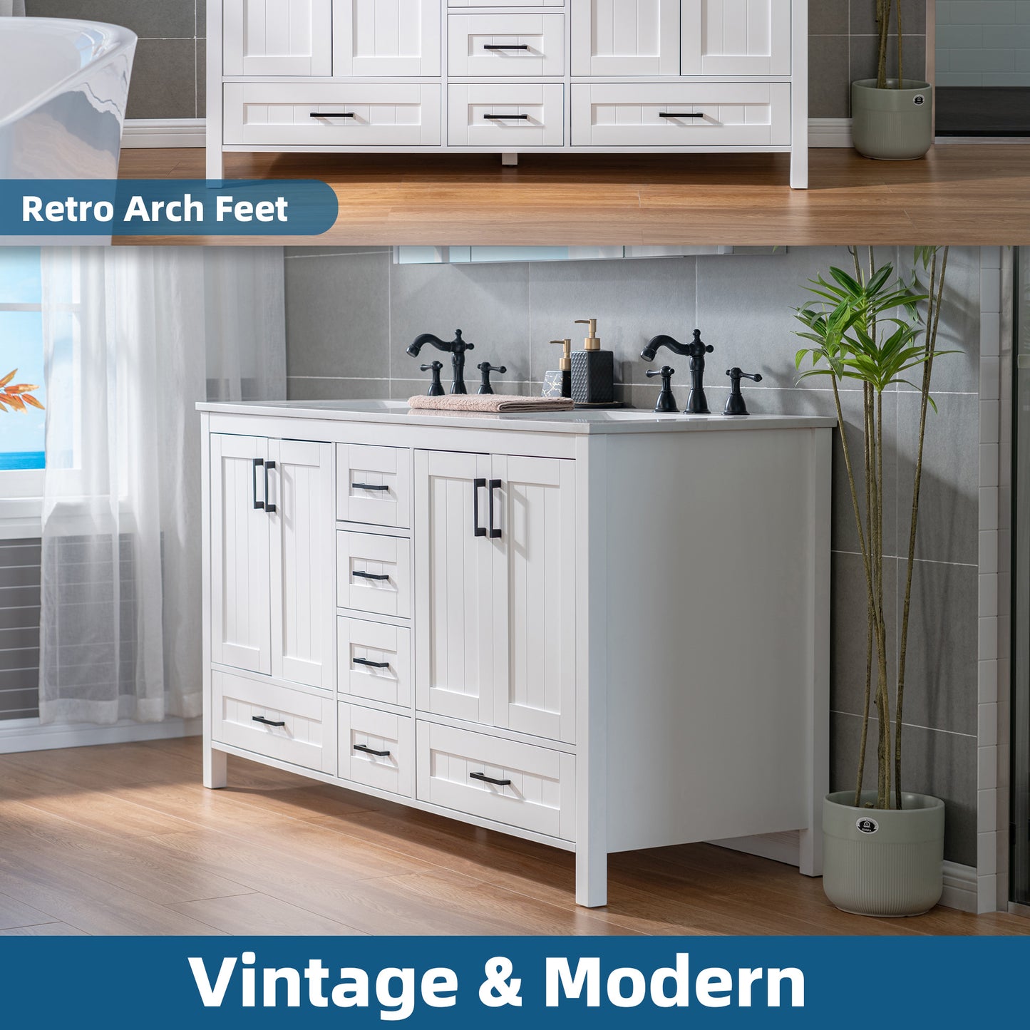 WOODBRIDGE | Freestanding Bathroom Vanity | with Stone Top, Undermount Rectangle Sink, Rubberwood Cabinet & White Finish