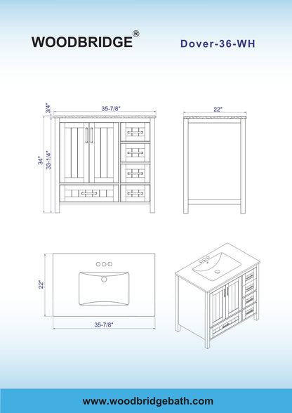 WOODBRIDGE | Freestanding Bathroom Vanity | with Stone Top, Undermount Rectangle Sink, Rubberwood Cabinet & White Finish