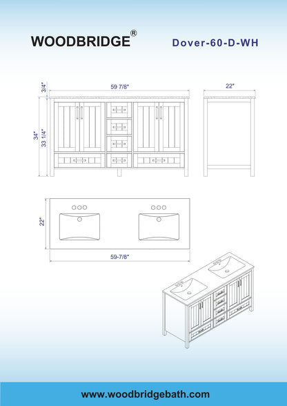 WOODBRIDGE | Freestanding Bathroom Vanity | with Stone Top, Undermount Rectangle Sink, Rubberwood Cabinet & White Finish