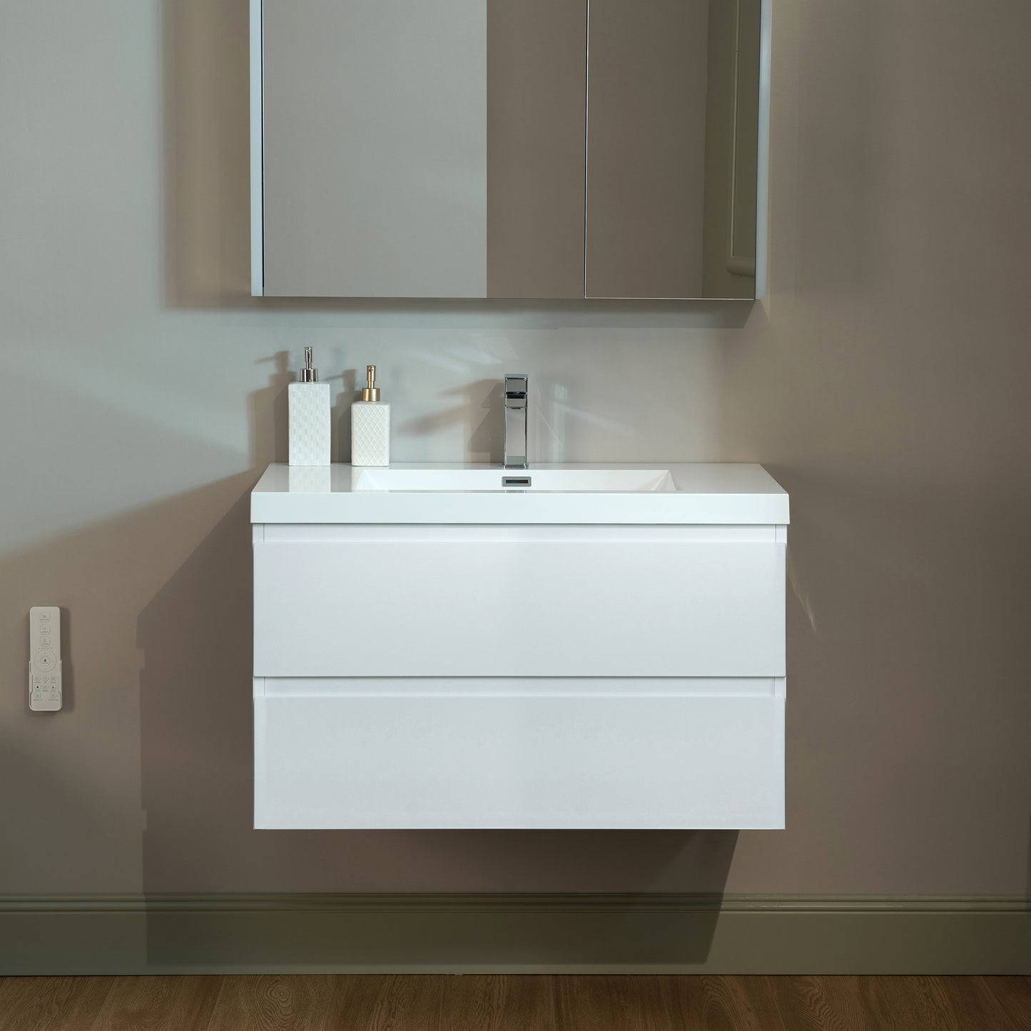 WOODBRIDGE | Wall-Mounted Floating Bathroom Vanity | Glossy White Resin Top | White Cabinet