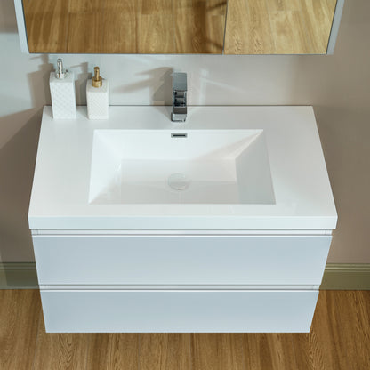 WOODBRIDGE | Wall-Mounted Floating Bathroom Vanity | Glossy White Resin Top | White Cabinet