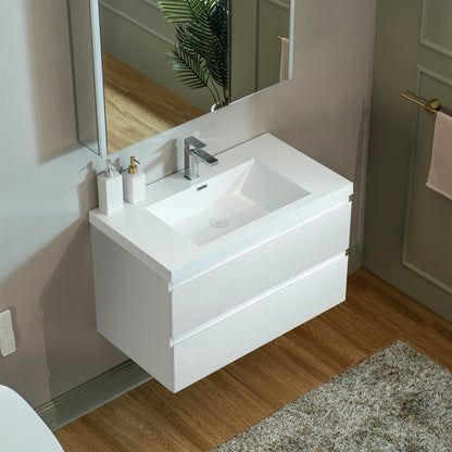 WOODBRIDGE | Wall-Mounted Floating Bathroom Vanity | Glossy White Resin Top | White Cabinet