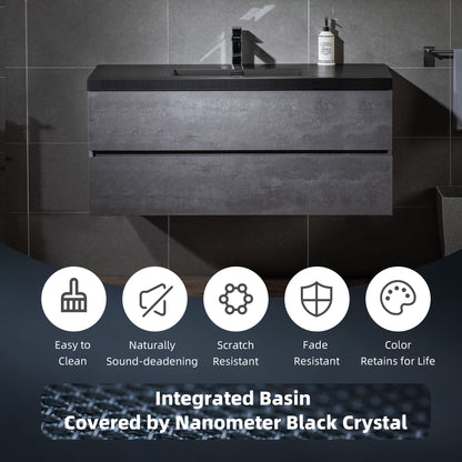 WOODBRIDGE | Floating Bathroom Vanity with Black Quartz Composite Top | Gray Finish | Matte Black Countertop Sink