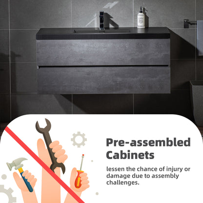 WOODBRIDGE | Floating Bathroom Vanity with Black Quartz Composite Top | Gray Finish | Matte Black Countertop Sink