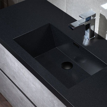 WOODBRIDGE | Floating Bathroom Vanity with Black Quartz Composite Top | Gray Finish | Matte Black Countertop Sink