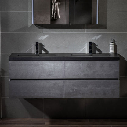 WOODBRIDGE | Floating Bathroom Vanity with Black Quartz Composite Top | Gray Finish | Matte Black Countertop Sink