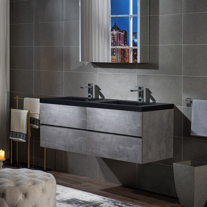 WOODBRIDGE | Floating Bathroom Vanity with Black Quartz Composite Top | Gray Finish | Matte Black Countertop Sink