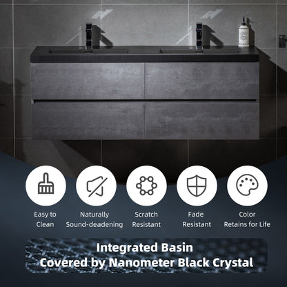 WOODBRIDGE | Floating Bathroom Vanity with Black Quartz Composite Top | Gray Finish | Matte Black Countertop Sink