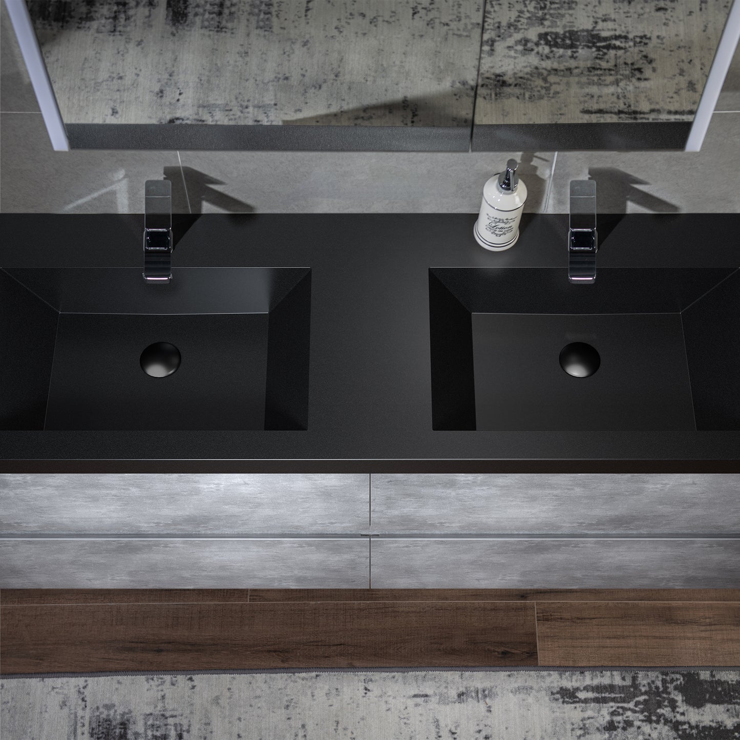 WOODBRIDGE | Floating Bathroom Vanity with Black Quartz Composite Top | Gray Finish | Matte Black Countertop Sink
