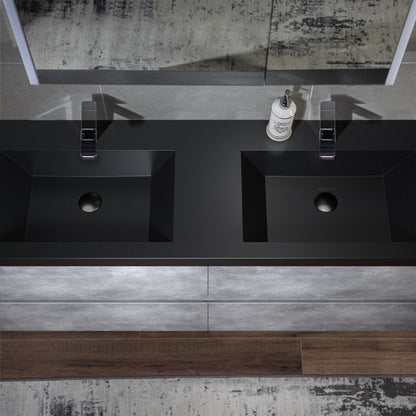 WOODBRIDGE | Floating Bathroom Vanity with Black Quartz Composite Top | Gray Finish | Matte Black Countertop Sink