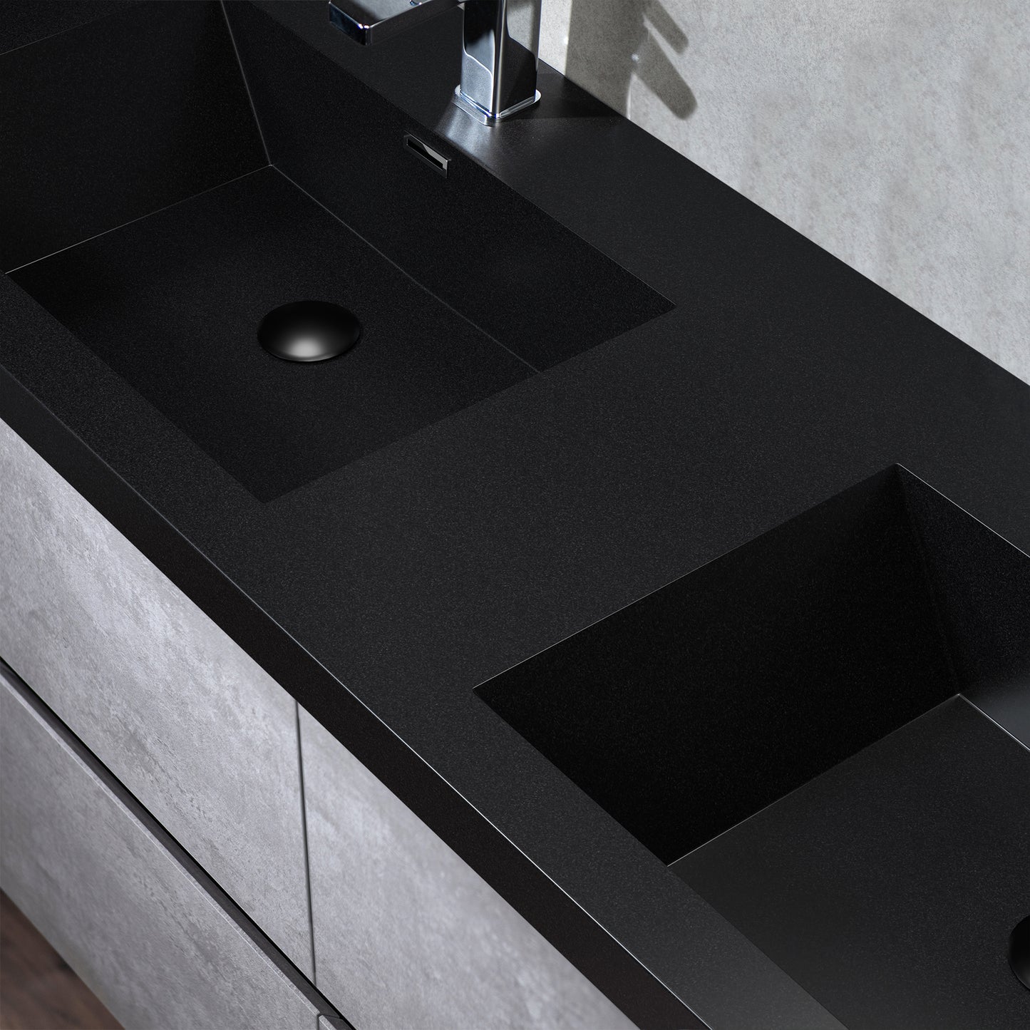 WOODBRIDGE | Floating Bathroom Vanity with Black Quartz Composite Top | Gray Finish | Matte Black Countertop Sink
