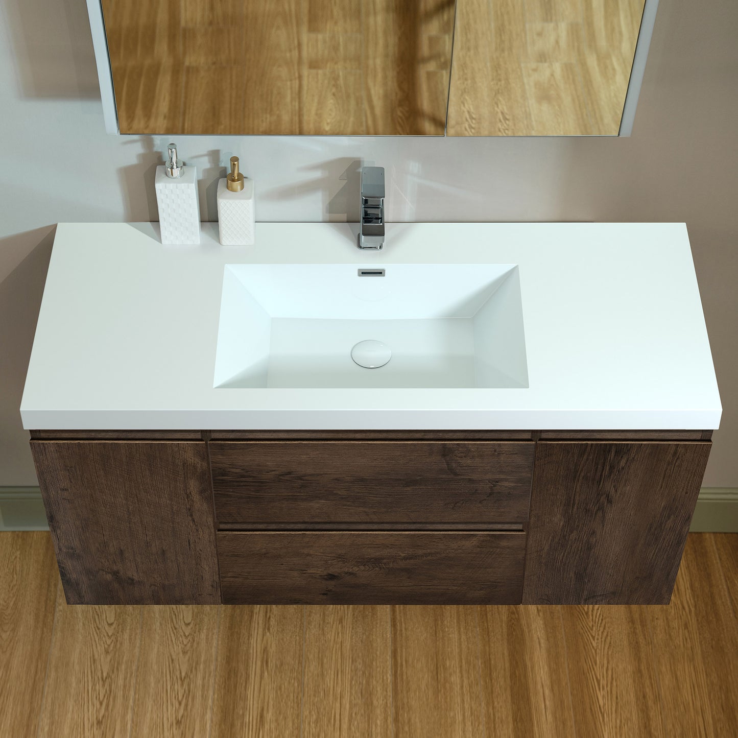 WOODBRIDGE | Wall-Mounted Floating Bathroom Vanity | with Glossy White Resin Top & Rose Wood Cabinet