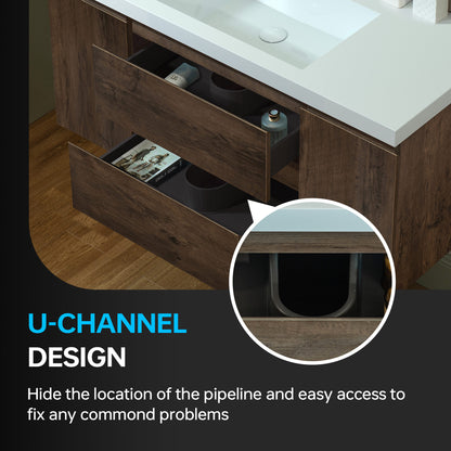 WOODBRIDGE | Wall-Mounted Floating Bathroom Vanity | with Glossy White Resin Top & Rose Wood Cabinet