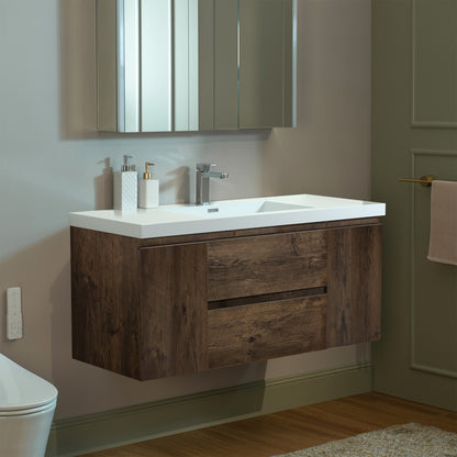 WOODBRIDGE | Wall-Mounted Floating Bathroom Vanity | with Glossy White Resin Top & Rose Wood Cabinet
