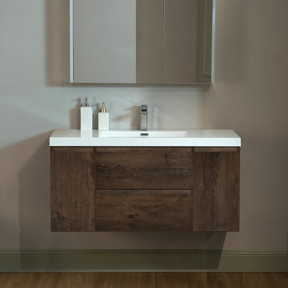 WOODBRIDGE | Wall-Mounted Floating Bathroom Vanity | with Glossy White Resin Top & Rose Wood Cabinet