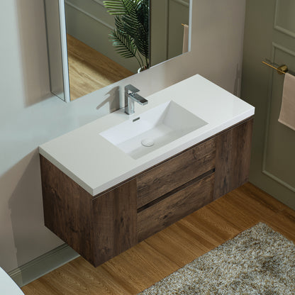 WOODBRIDGE | Wall-Mounted Floating Bathroom Vanity | with Glossy White Resin Top & Rose Wood Cabinet